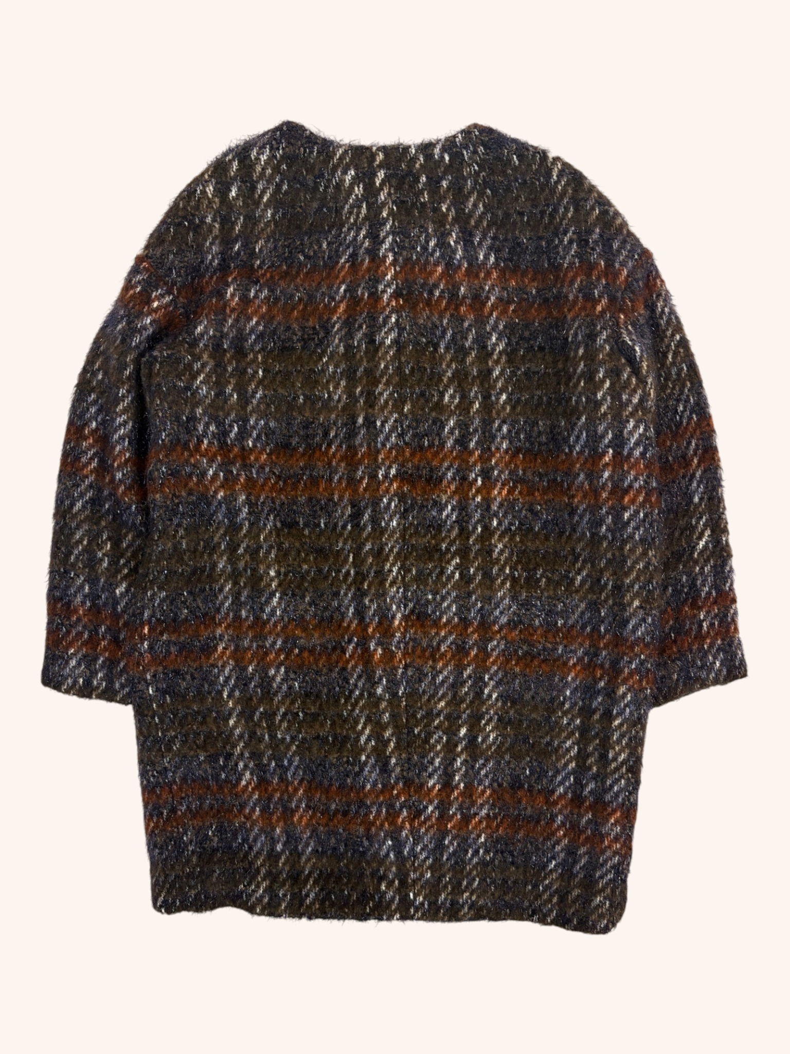 Ottod'ame - Glitter Tip Fluffy Plaid Coat