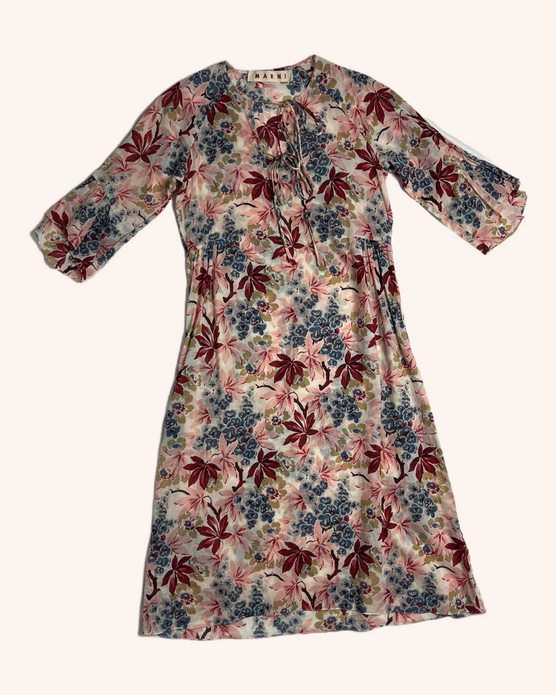 Marni - Mid-Sleeve Floral Midi Dress