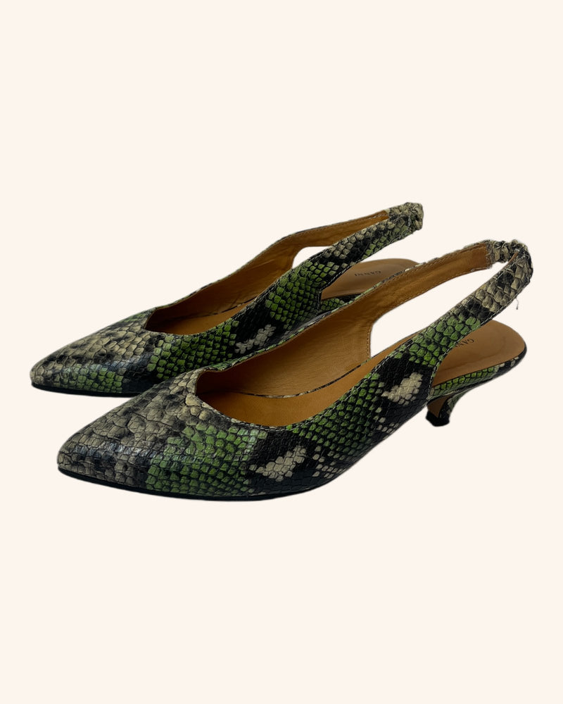 Ganni - Reptile Print Slingback Heels
