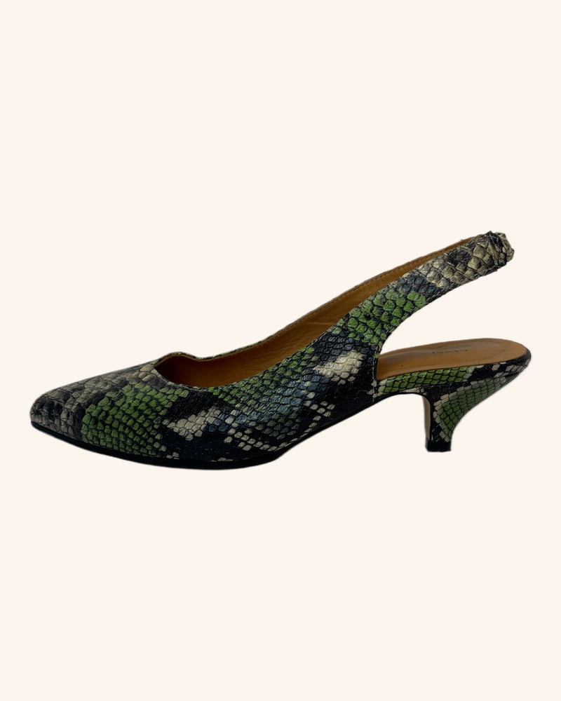 Ganni - Reptile Print Slingback Heels