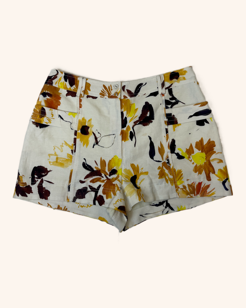 Aje - Linen Blend Floral Shorts