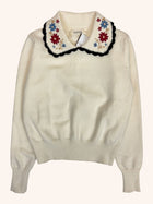 Simple Retro - Embroidered Collar Knit