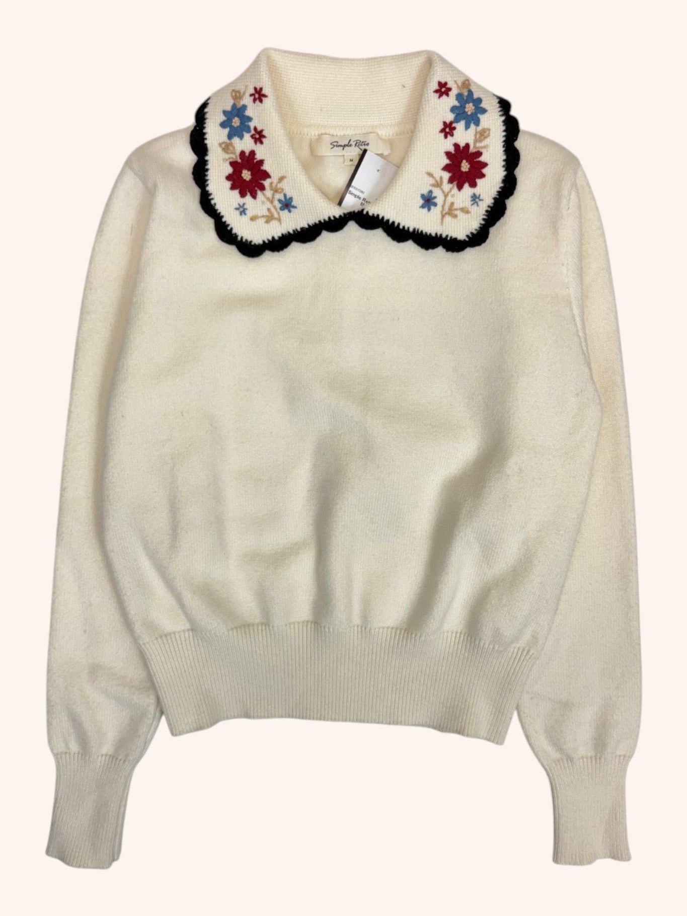 Simple Retro - Embroidered Collar Knit