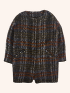 Ottod'ame - Glitter Tip Fluffy Plaid Coat
