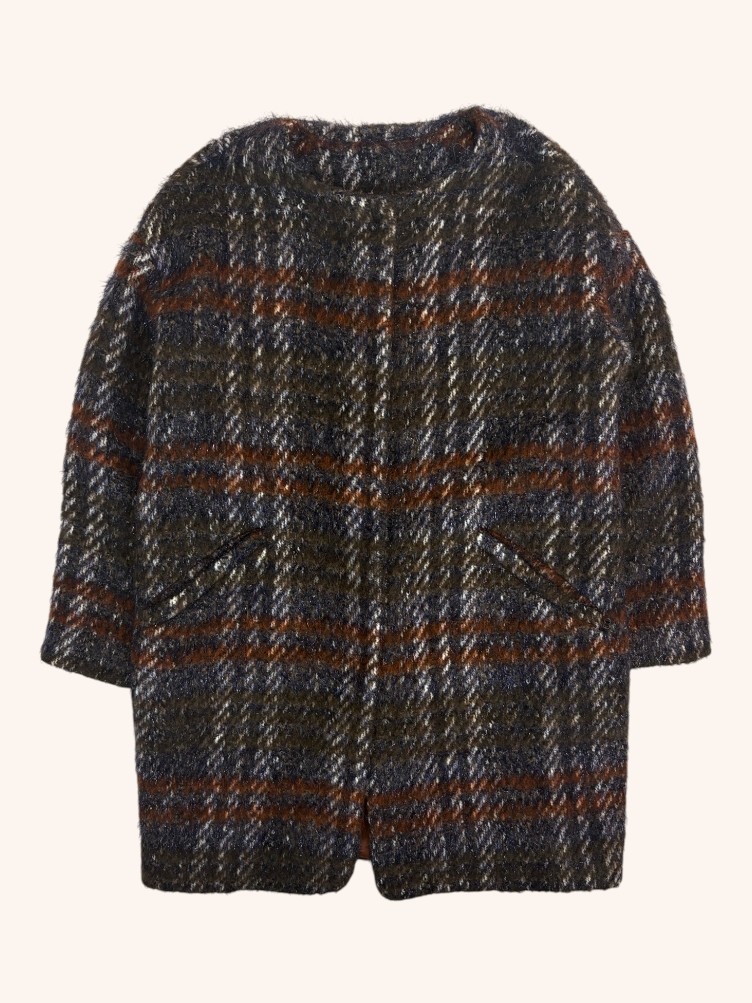Ottod'ame - Glitter Tip Fluffy Plaid Coat