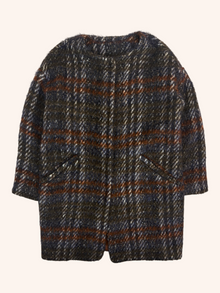 Ottod'ame - Glitter Tip Fluffy Plaid Coat