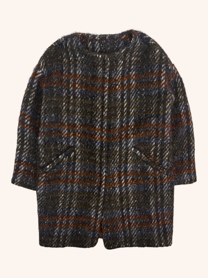 Ottod'ame - Glitter Tip Fluffy Plaid Coat