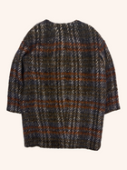 Ottod'ame - Glitter Tip Fluffy Plaid Coat