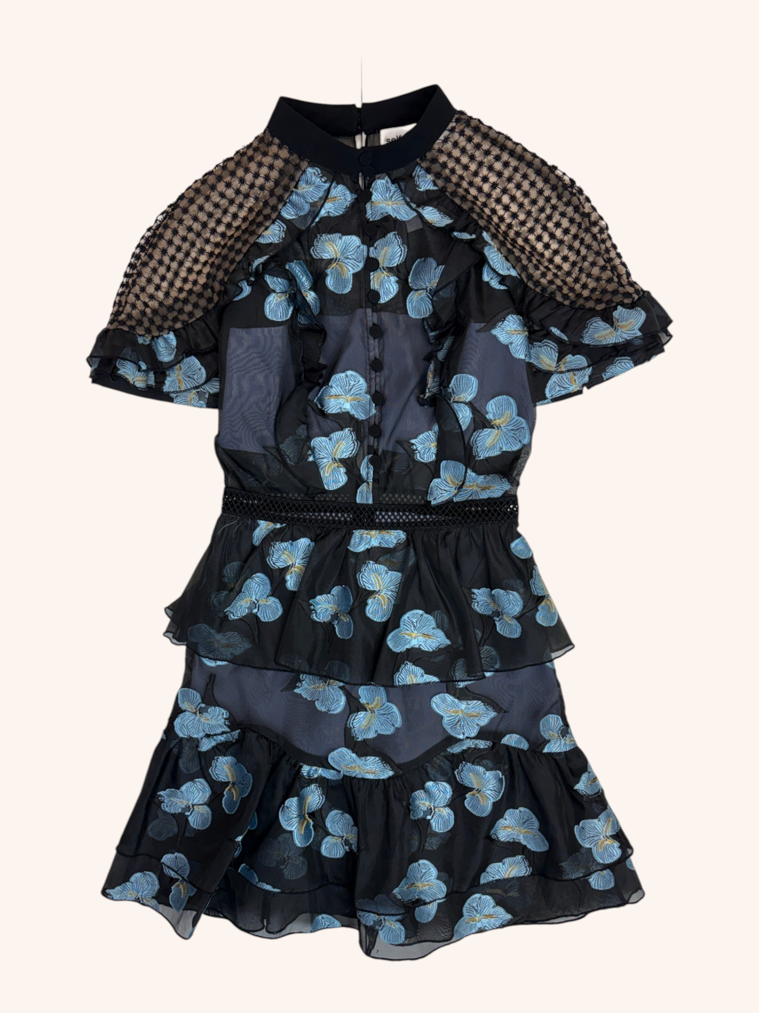 Self Portrait - Mesh Floral Overlay Mini Dress