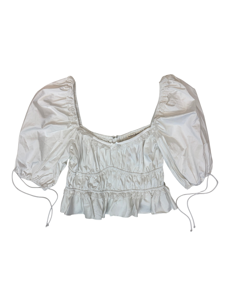 For Love & Lemons - Puff Sleeve Lace Detail Cropped Top